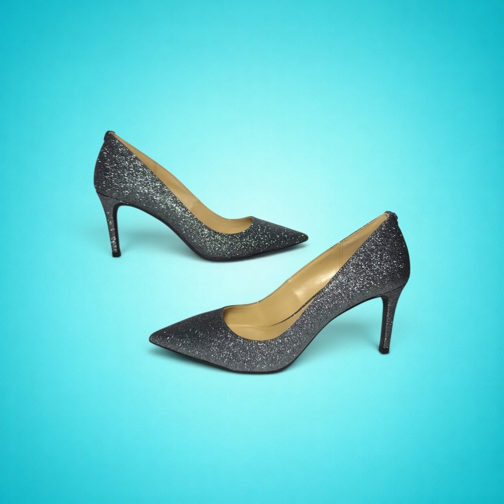 New Women's Michael Kors Alina Flex Pump Glitter Leather, Color Gunmetal, Size 7 - Picture 5 of 11